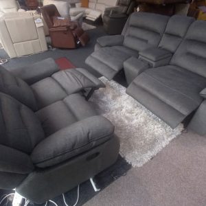Westminster –  Luxury Grey Fabric 3 seater power and 2 seater manual recliner suite