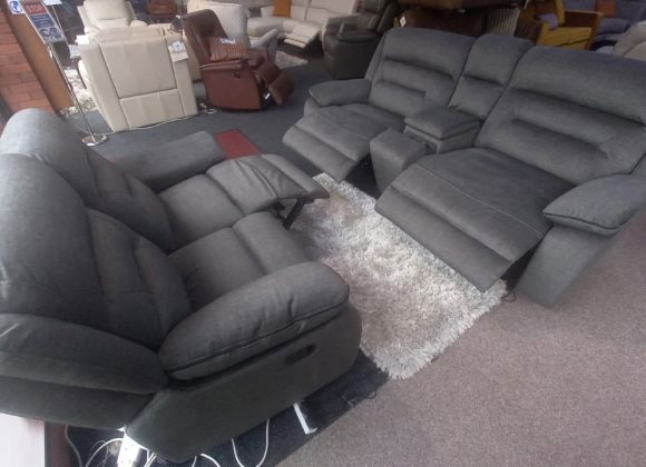 Westminster –  Luxury Grey Fabric 3 seater power and 2 seater manual recliner suite
